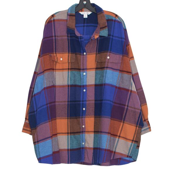Old Navy Top The Boyfriend Shirt 90s Grunge Casual Preppy Button Up Plaid 4X - Picture 1 of 7